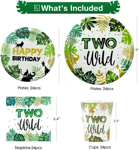 Miniatura 2 de Dos decoraciones de cumpleaños salvajes, artículos para fiestas temáticas de selva de safari incluyen pancarta, telón de fondo, platos, vasos
