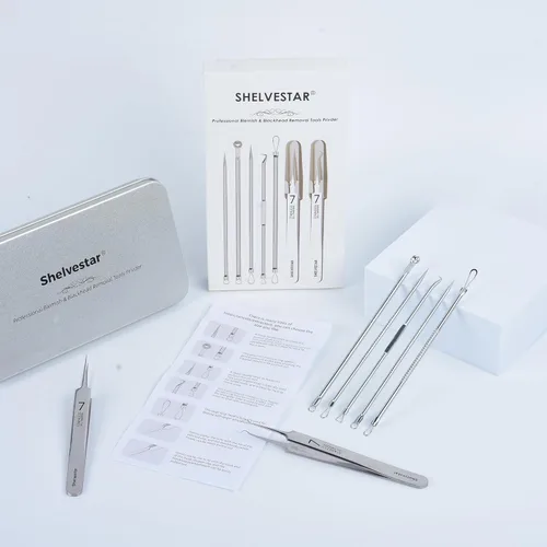 Miniatura 7 de Kit de herramientas para reventar espinillas, 7 piezas profesionales de acero inoxidable para eliminar espinillas Extractoras de comedones