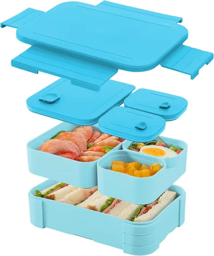 Miniatura 11 de Lonchera para niños, sin BPA, caja Bento de 3 compartimentos a prueba de fugas para mochilas, apta para microondas y lavavajillas, contenedor