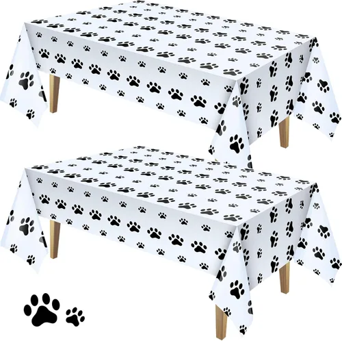 Tatuo Mantel de plástico con estampado de patas de cachorro, 2 piezas, desechable, decoración de fiesta de cumpleaños con temática de cachorros,