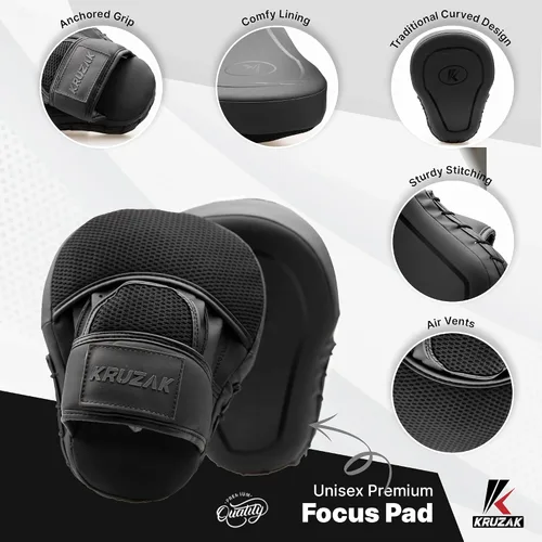 Miniatura 4 de Kruzak - Guantes de boxeo unisex negro mate, guantes de enfoque y equipo de cabeza para kickboxing y entrenamiento de Muay Thai MMA Kit de fitness