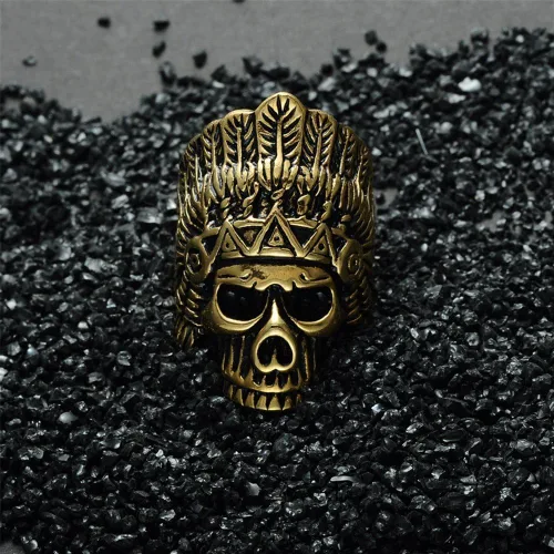 Miniatura 5 de Cool Feather Dayak Indian Headdress Punk Skull Stainless Steel Mens Ring