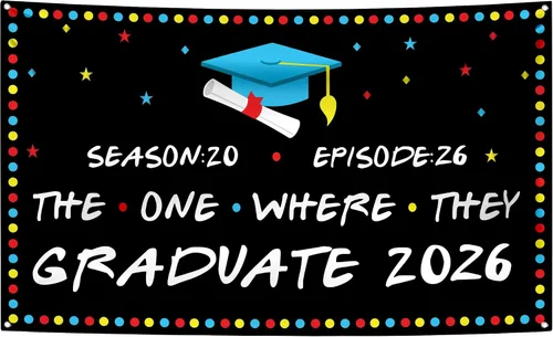 Miniatura 2 de KatchOn, Telón de fondo The One Where They Graduate 2026 – Xtragrande, 72 x 44 pulgadas, pancarta de graduación clase de 2026, decoraciones de Negro