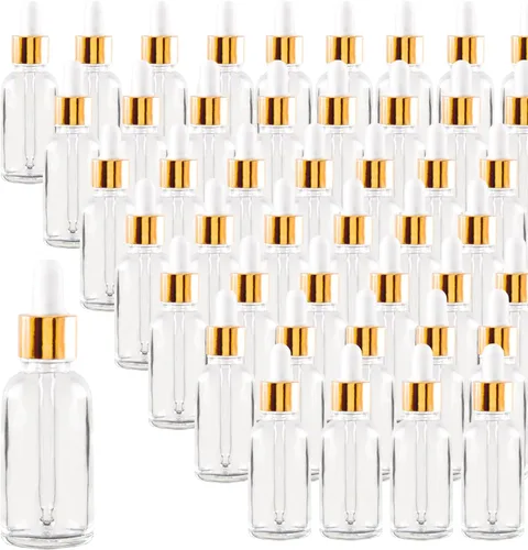 Paquete de 48 Botellas Cuentagotas de Vidrio Transparente de 1 oz, Botellas Cuentagotas con Cuentagotas de Vidrio para Aceites Esenciales, Perfumes