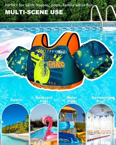 Miniatura 7 de AEOCOO Flotador Saltador de Charco 20-30-50-60-70 Libras, Chaleco de Natación para Niños Pequeños de 1-3-5-6-9 Años, Flotadores de Piscina