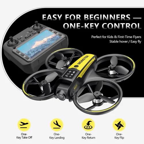 Miniatura 3 de Dron con cámara para niños y control remoto: Drone RC para principiantes para niños con motor sin escobillas, flujo óptico flotante, despegue