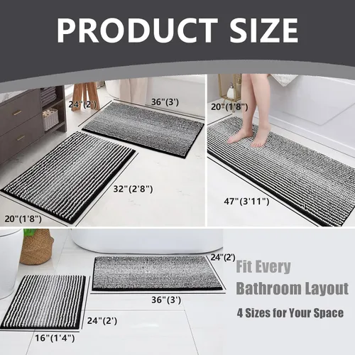 Miniatura 2 de HDFK Alfombra de baño y alfombra de baño – Alfombra de ducha de felpilla extra grande, de secado rápido, antideslizante, con base adhesiva