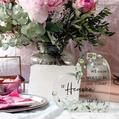 Miniatura 5 de Letrero de mesa conmemorativo para boda, con texto en inglés «We Know You Would Be Here Today If Heaven Wasn't So Far Away in Loving Memori», regalo