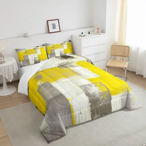 Miniatura 4 de Erosebridal Juego de edredón abstracto amarillo, tamaño King, juego de ropa de cama gris acuarela gris, teñido anudado, degradado, grunge, Ombre 29