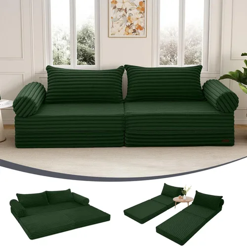 Miniatura 19 de MeMoreCool Sofá cama plegable sin huesos, sofá biplaza convertible de 59 pulgadas, sofá cama plegable de pana 2 en 1 para sala de estar pequeña