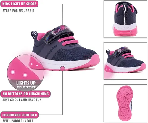 Miniatura 2 de Nautica Tenis deportivos con luz intermitente para niños con una correa, a la moda y divertida para niños y niñas, disponibles en tallas para niños