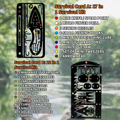 Miniatura 2 de PSKOOK Juego de 12 piezas de multiherramienta de supervivencia del tamaño de una tarjeta, herramienta de emergencia para acampar, kit EDC en tu Negro