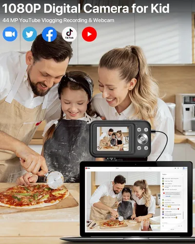 Miniatura 2 de Cámara digital, cámara para niños con tarjeta de 32 GB, FHD 1080P 44MP cámara de vlogging, cámara digital de zoom de 16X y disparo, cámaras Negro