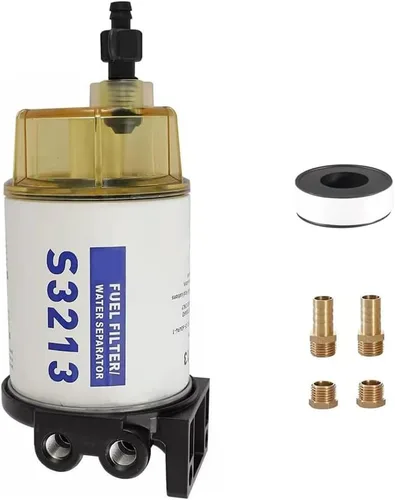 S3213 - Conjunto de separador de agua de combustible marino con cuenco transparente y púas de 3/8 pulgadas x 1/4 pulgadas NPT accesorios de repuesto