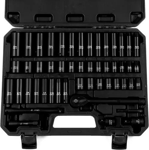 Miniatura 15 de Reniteco Juego de 64 piezas de llaves de 3/8 pulgadas, SAE (5/16"-1") y métricas (0.236 in-0.945 in), profundas y superficiales, llave de trinquete