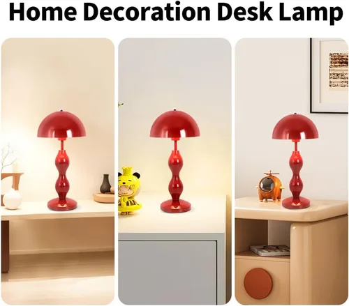 Miniatura 4 de Lámpara de mesa de hongos, lámparas únicas de maceta para dormitorio, bonita lámpara de escritorio LED roja, lámpara moderna de mediados de siglo