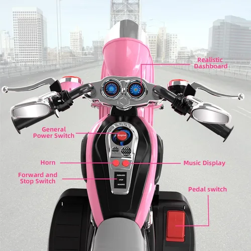 Miniatura 5 de XJD Motocicleta eléctrica para niños, batería de 6V con claxon y faro, certificada ASTM, juguete de 3 ruedas para montar para niños, motocicleta Rosa