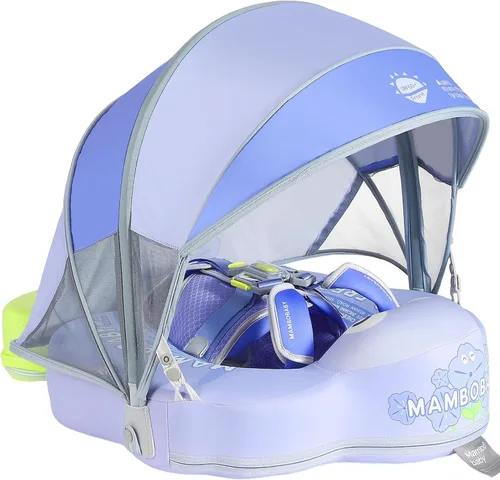 Miniatura 13 de Mambobaby - Flotador de piscina para bebé no inflable con cola y toldo, protección solar UPF 50+, sin volteo, flotador de natación para bebé