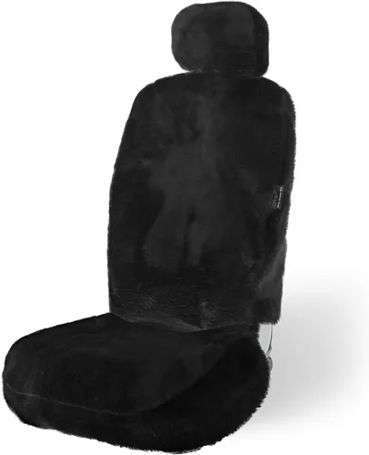ZONETECH Fundas de Asiento de Piel de Oveja Peludas Fundas de Asiento de Coche de Lana Merino Australiana Negra Accesorios de Auto de Piel Esponjosa