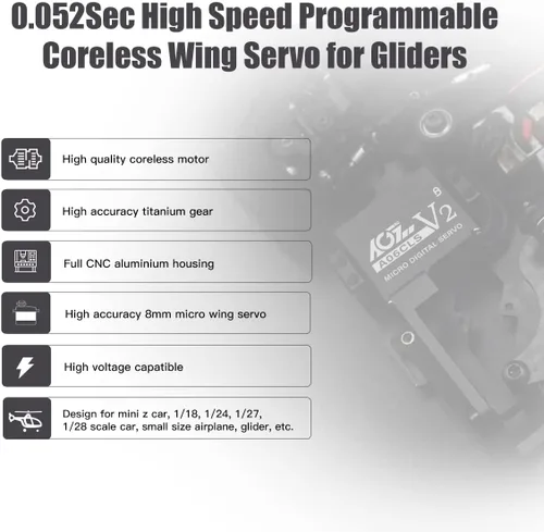 Miniatura 3 de AGFRC Mini-Z - Servo de micro dirección para coche, 0.052 segundos HV de alta velocidad, engranaje de metal completo, mini servo digital sin núcleo