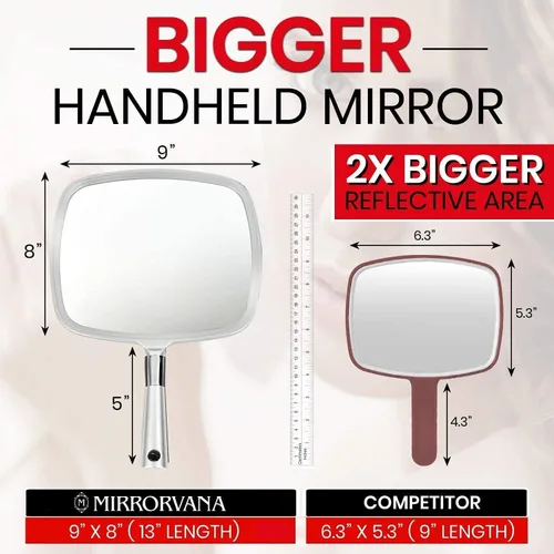 Miniatura 3 de MIRRORVANA Espejo de mano grande y cómodo con asa, modelo de salón plateado (paquete de 5)