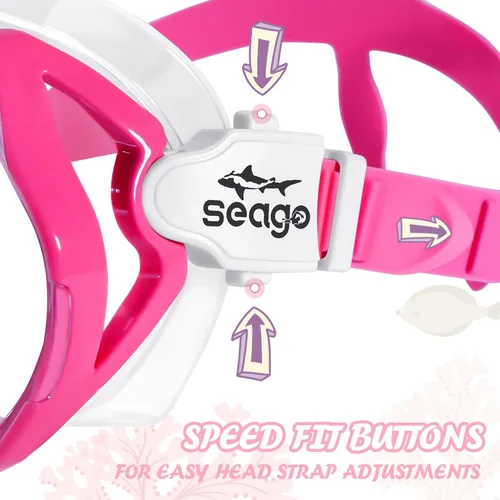 Miniatura 4 de Seago Gafas de natación para niños con cubierta para la nariz, máscara de esnórquel, máscara de buceo y natación, vidrio templado antivaho con Rojo