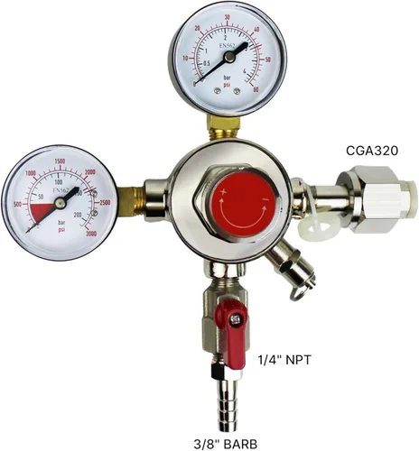 Miniatura 3 de HFS (R) Regulador de CO2 de doble calibre de alta resistencia, cromado, ajuste de flujo sin herramientas, presión ajustable de 0-60 PSI, seguridad