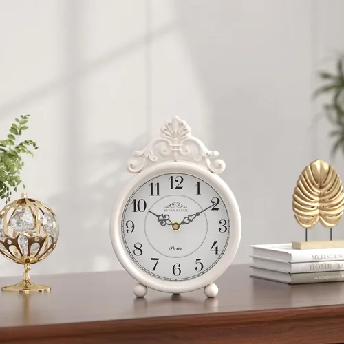 Miniatura 6 de Reloj de mesa blanco vintage, reloj de mesa y repisa, estilo rústico francés, estilo antiguo, para granja, dormitorio, sala de estar, mesita