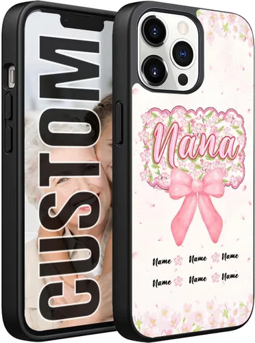 Fundas de teléfono personalizadas con lazo floral rosa para Nana para iPhone 17/16/15/14/13/12/11 Pro Max para Samsung rosado (PowderPink)
