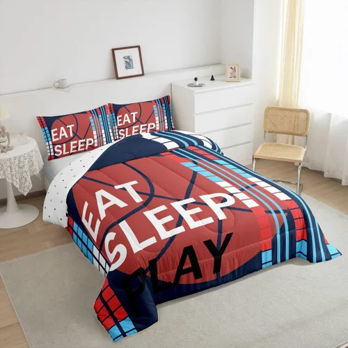 Miniatura 3 de Feelyou Juego de edredón de baloncesto para niñas y niños, juego de ropa de cama con juegos de pelota, decoración de habitación, regalo para amantes