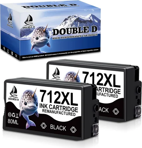 DOUBLE D 712XL - Cartuchos de tinta negra de repuesto para HP 712 712XL BK para impresora de trazador de estudio DesignJet T650 T630 T230 T210