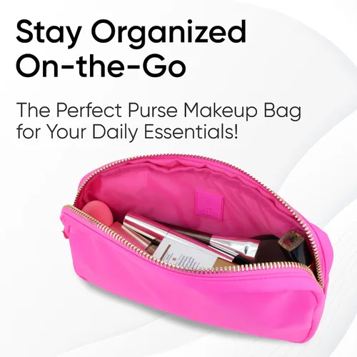 Miniatura 3 de DANCOUR Bolsas de maquillaje de nailon para mujer, bolsa grande de aseo de viaje, bolsa de cosméticos, organizador de maquillaje Rosa fuerte