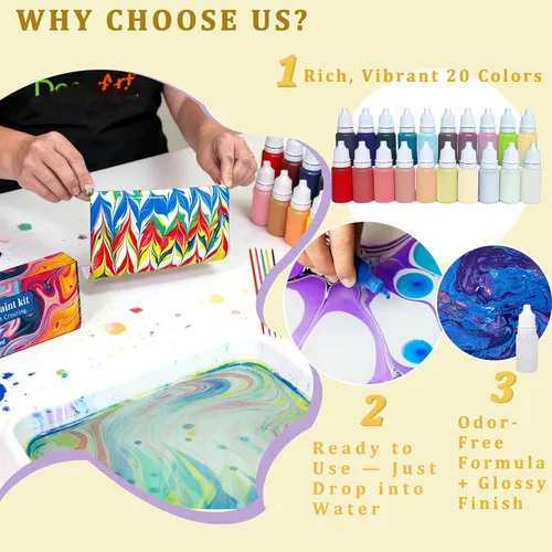 Miniatura 2 de Kit de pintura de mármol de agua de 27 piezas, pintura de agua para manualidades, juego de manualidades con patrón de mármol turco, kit de arte