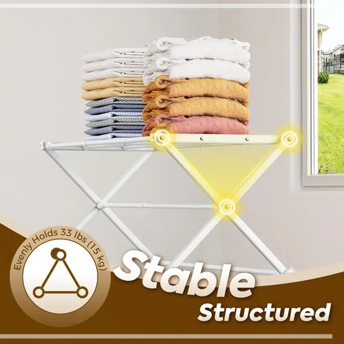 Miniatura 3 de KINGBOARD Tendedero de secado de ropa plegable con 11 postes, estante de secado de lavandería de 3 niveles, estante de secado de ropa pequeño Blanco