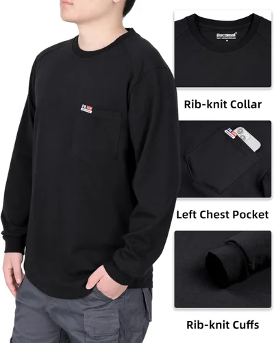 Miniatura 5 de BOCOMAL Camisas FR de manga larga con cuello redondo EX Soft Heather Series 6oz peso medio resistente al fuego camiseta de trabajo CAT2