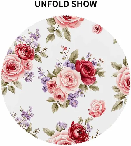 Miniatura 7 de IBILIU Mantel redondo con diseño floral de rosas, flores de acuarela, flores rosas, flores moradas, mantel circular decorativo para cocina