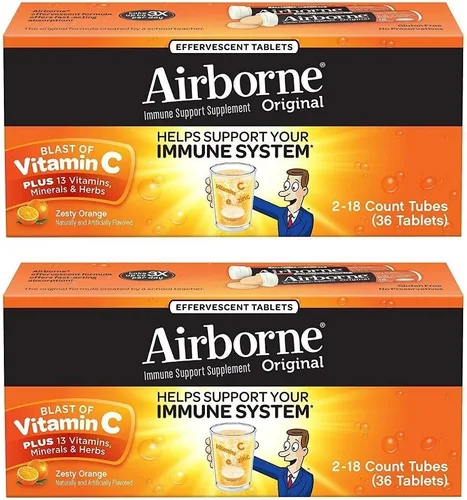 Miniatura 21 de Vitamina C 1000 mg (por porción), tabletas efervescentes Airborne Very Berry (36 unidades en una caja), suplemento de apoyo inmunológico sin gluten