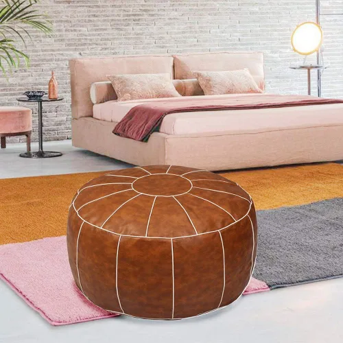 Miniatura 6 de Puf decorativo para pies, taburete redondo de cuero sin relleno, cojín otomano de almacenamiento o para descansar tus pies, silla de suelo, pie