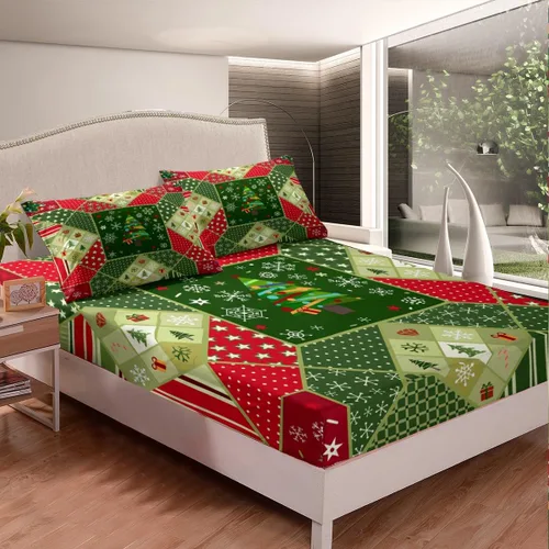 Miniatura 3 de Erosebridal Juego de sábanas de árbol de Navidad, tamaño individual, juego de sábanas de copos de nieve de Navidad para niños y niñas, sábanas