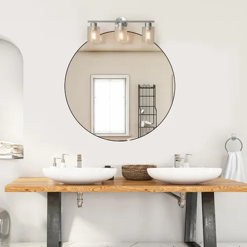 Miniatura 3 de GLOBE Electric 63000062 - Juego de baño todo en uno de 5 piezas, negro mate y latón, luz de tocador de 3 luces, vidrio sembrado, toallero, soporte