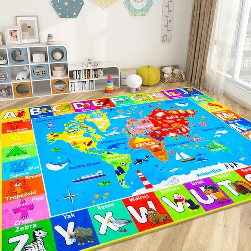 Miniatura 17 de Alfombra interactiva de aprendizaje del mundo oceánico de 3 pies 3 pulgadas x 5 pies con ABC, animales marinos, números y formas para niños pequeños