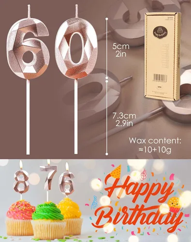 Miniatura 6 de Velas de cumpleaños número 15, velas número 15, velas de feliz cumpleaños de oro rosa para pastel, decoraciones de cobertura de pastel de diseño 3D