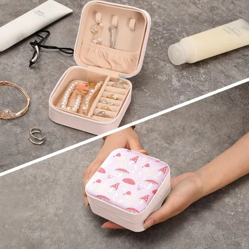 Miniatura 8 de Joyero de viaje organizador para mujeres, niñas y hombres, pequeña caja de almacenamiento portátil para joyas, aretes, anillos, collares, hongos