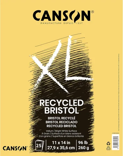 Canson Almohadilla Bristol reciclada serie XL, plegable, 11 x 14 pulgadas, 25 hojas, papel de artista para estudiantes, marcador, bolígrafo, tinta,