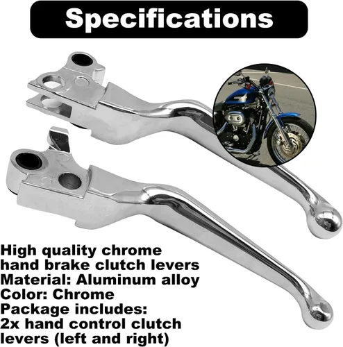 Miniatura 4 de 1 par de palancas de mano plateadas para motocicleta, palancas de freno y embrague cromadas, manija de freno y embrague compatible con Harley