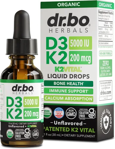Vitamina D3 K2 - Gotas líquidas orgánicas de vitamina D3K2 D3 K2, suplemento líquido de aceite MCT para adultos y niños, absorción de calcio huesos