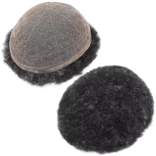 Miniatura 12 de HAPPY&CC Afro - Sistema de piezas de cabello humano tipo toupee para hombre, encaje suizo duradero con poliuretano para hombre, peluca tipo tupé #1