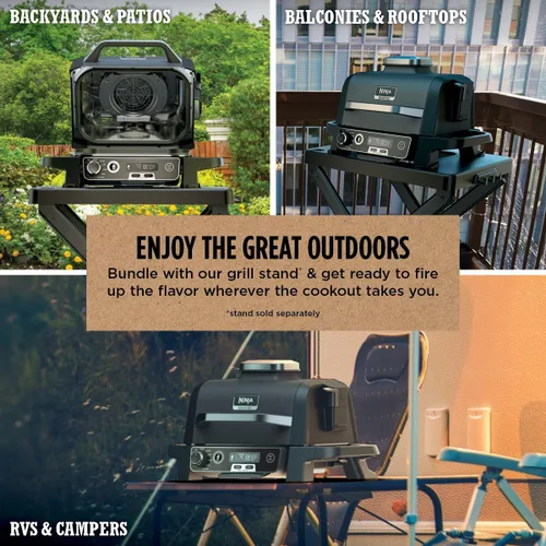 Miniatura 3 de Parrilla de exterior Ninja OG751 Woodfire Pro con termómetro incorporado, parrilla Master 7 en 1, ahumador de barbacoa y freidora de aire