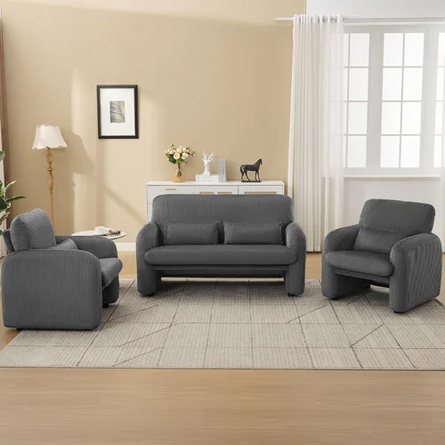 Miniatura 24 de WUTUTUEE Silla decorativa de tela de pana, sillas tapizadas modernas para sala de estar con almohada lumbar, sillón ancho y cómodo para dormitorio