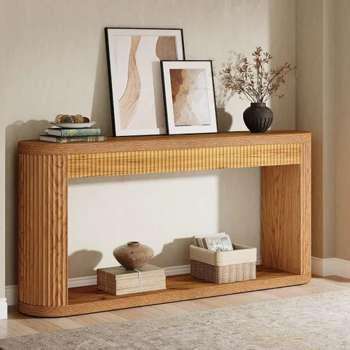 Miniatura 3 de Tribesigns Mesa consola acanalada de 63 pulgadas para entrada, mesa de sofá de madera estrecha detrás del sofá para entrada, pasillo, vestíbulo